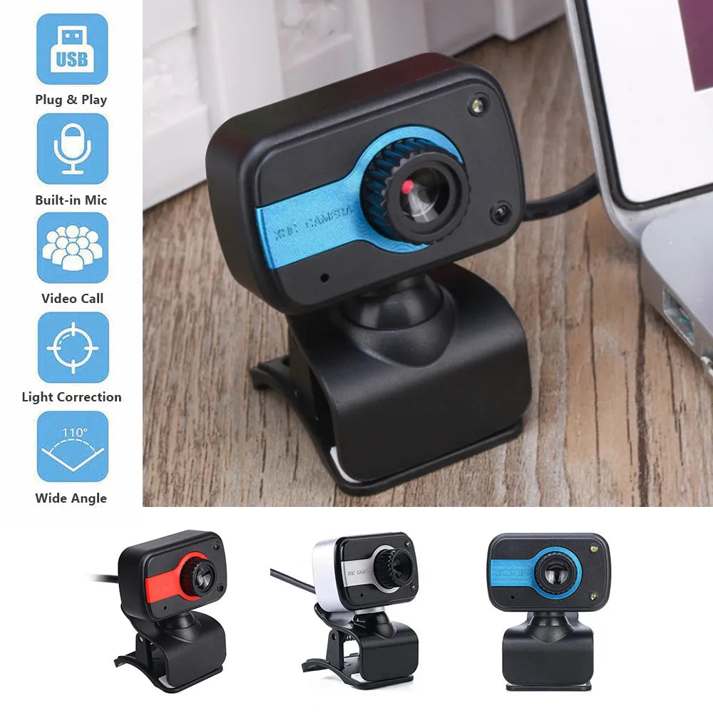 Mini USB driverless video camera with rotating function in blue, red or white colour options