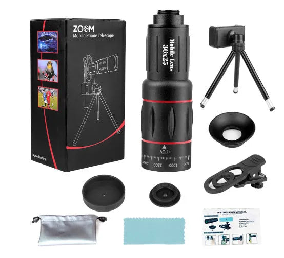 18X telescope zoom mobile lens kit with clip and flexible tripod for Samsung smartphones