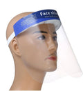 Blue PET anti-splash protective mask, head-on style, for droplet self-protection, available in 5pcs or 100pcs packs.