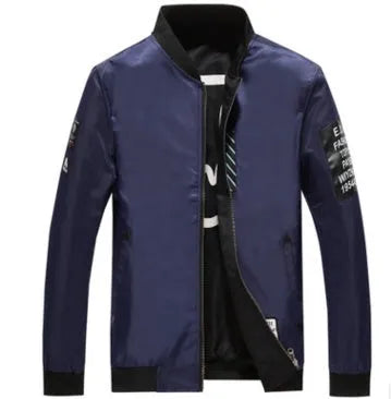 Men's reversible flight jacket shown in black colour with striped pattern and zip-up design