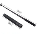 Black retractable aluminium selfie stick extended to full length with a smartphone attached in the clamp.