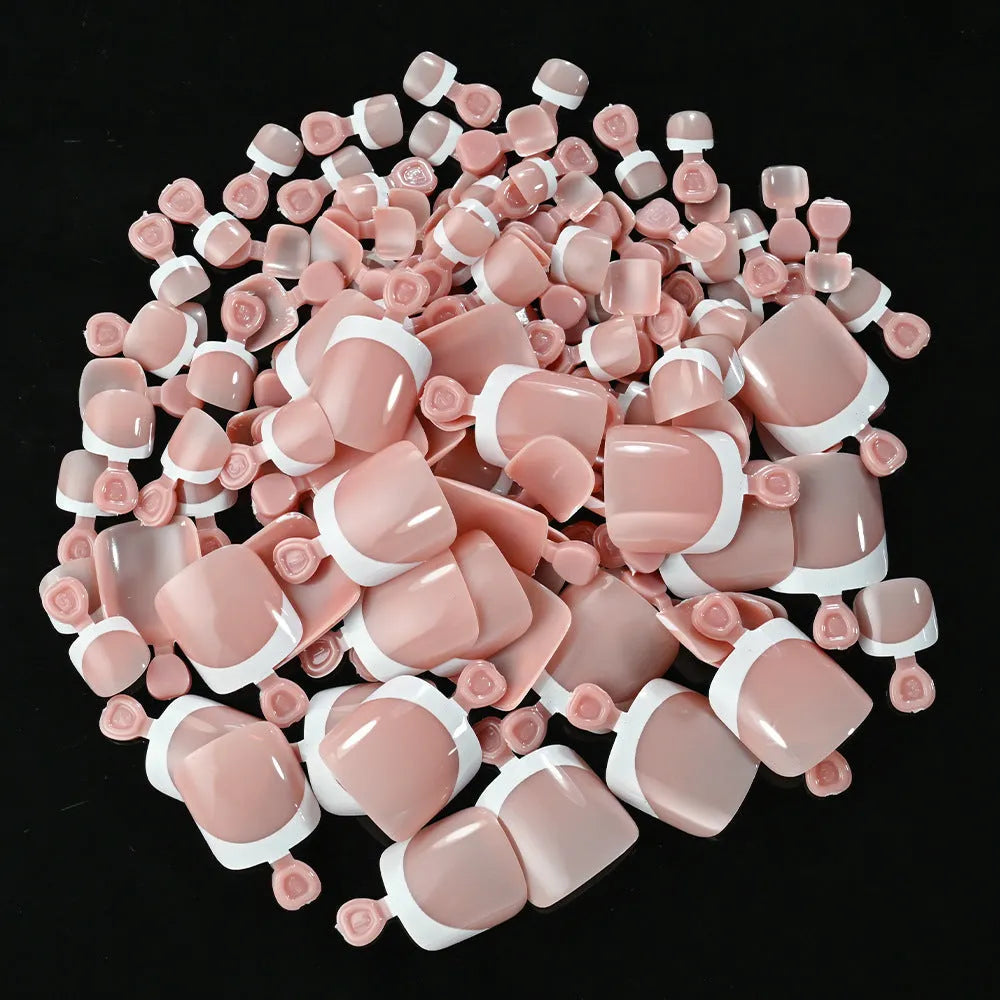 120 piece box of French white edge nude full square short press-on nails in nine colour shades