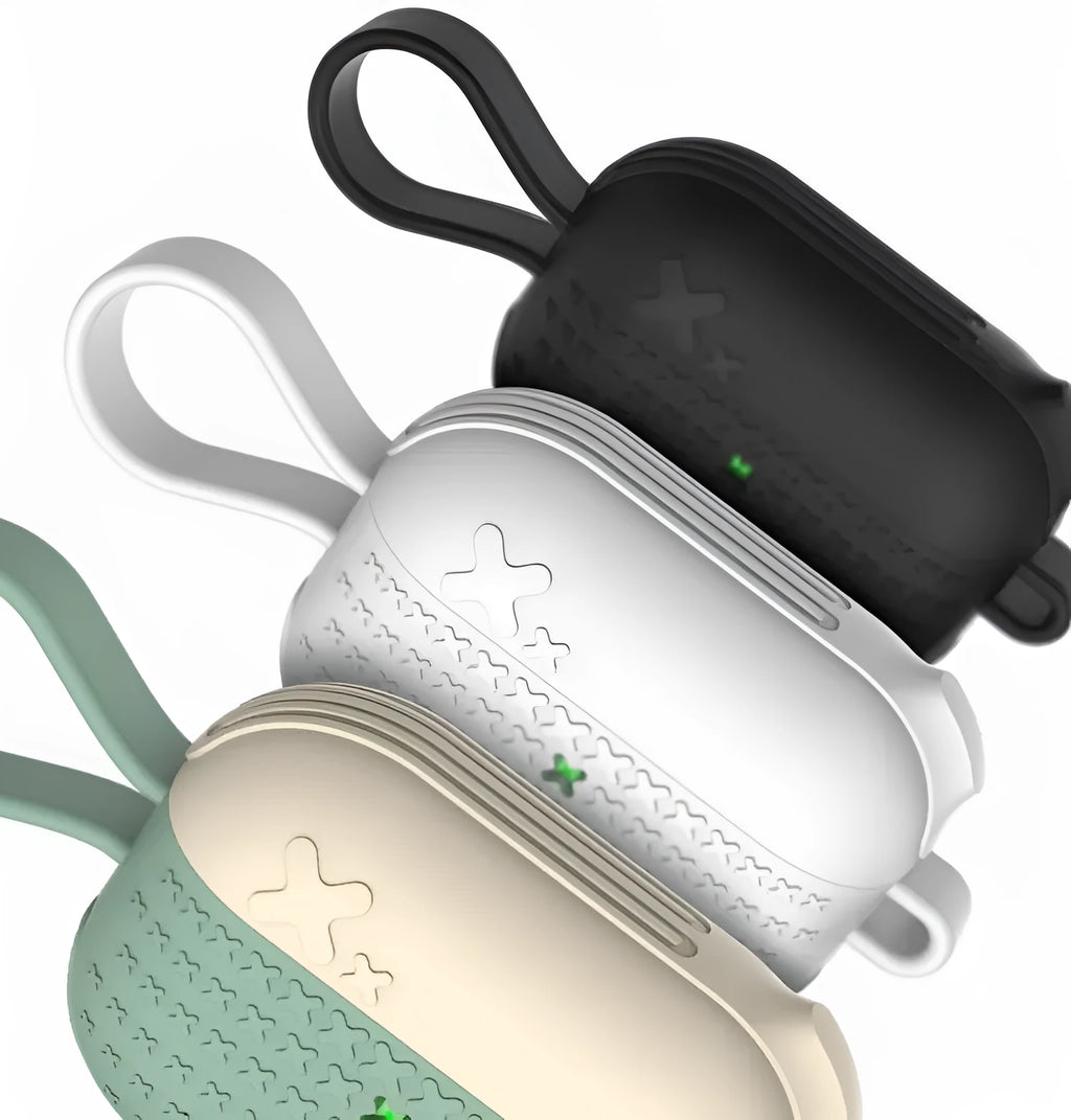 Silicone case for AirPods Pro in black, green, and white, compatible with Apple AirPods Pro charging case.