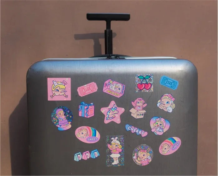 Cute cartoon sticker pack with 16 PVC stickers and storage box for DIY decoration
