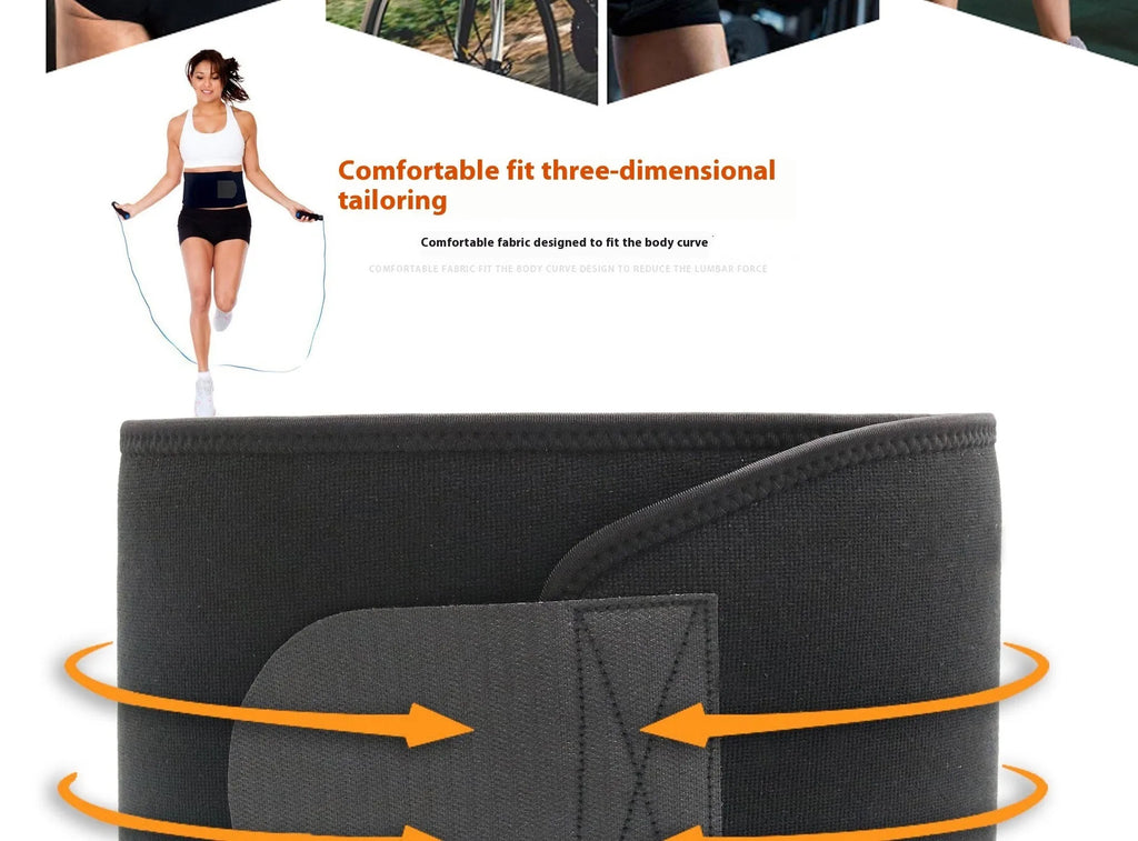 Black neoprene lumbar support fitness belt for waist protection during running and gym workouts.