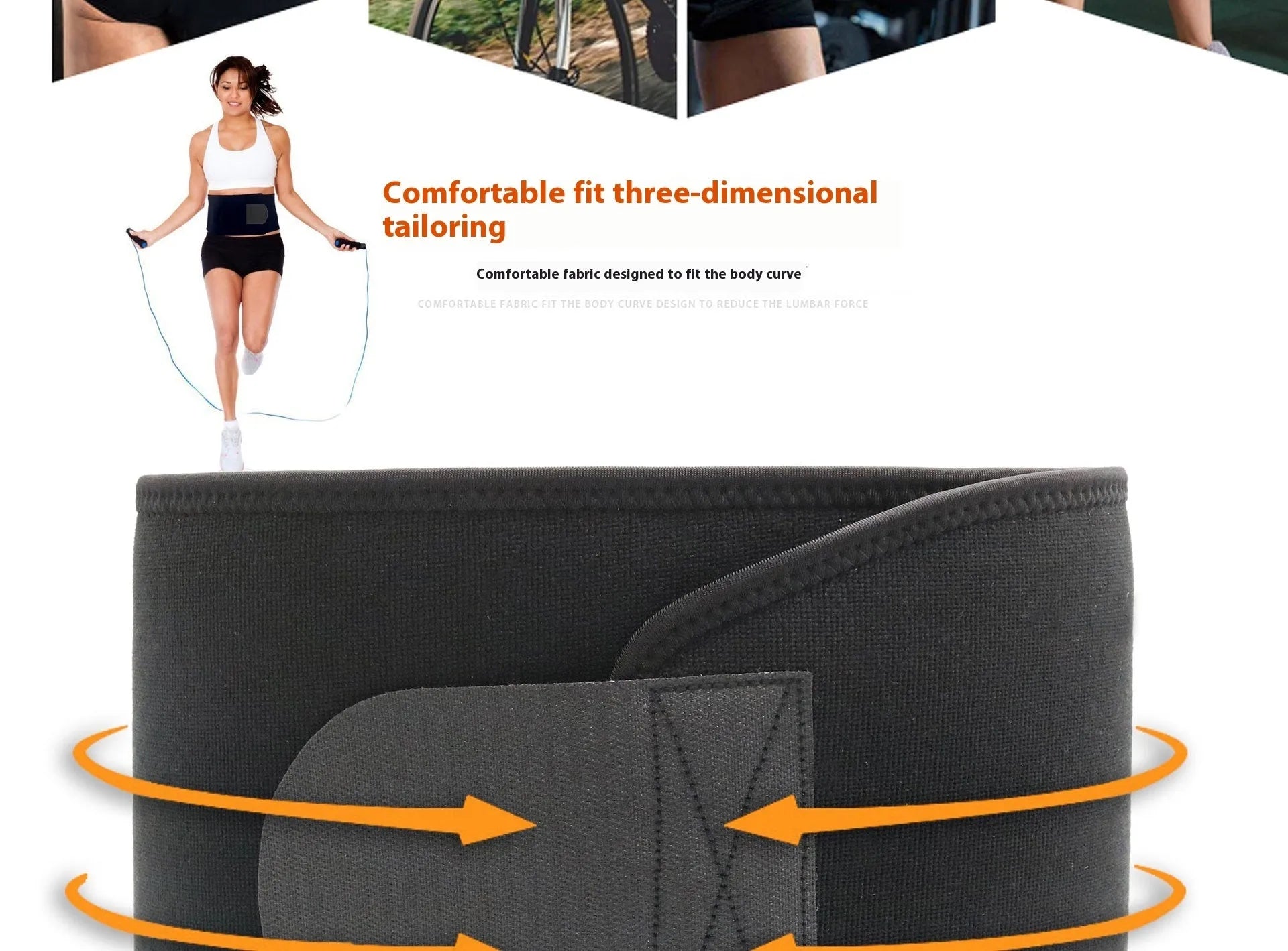 Black neoprene lumbar support fitness belt for waist protection during running and gym workouts.