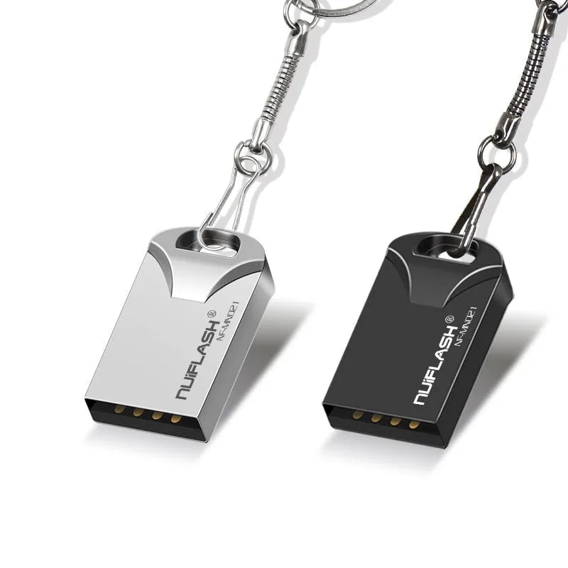 Mini USB 2.0 flash drive with solid state storage in black or silvery casing
