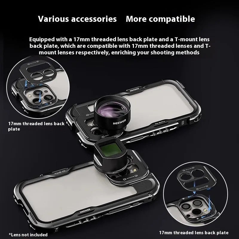 Aluminium alloy metal lens filter expansion box for iPhone 15 Pro and Pro Max with 67mm filter adapter and cold shoe mount