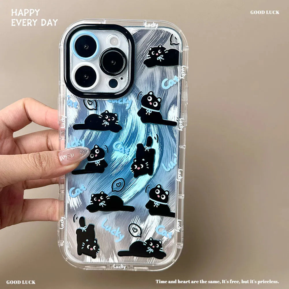 Blue cat pattern PC phone case for Apple iPhone with spray paint finish, fall protection design