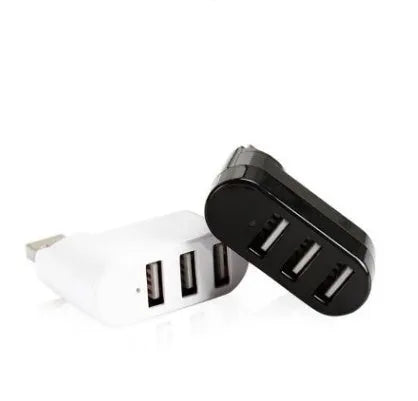 Black and white USB hub with four USB 2.0 ports for computer expansion