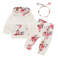 Newborn girl hooded cotton pantsuit set with print design and long sleeves