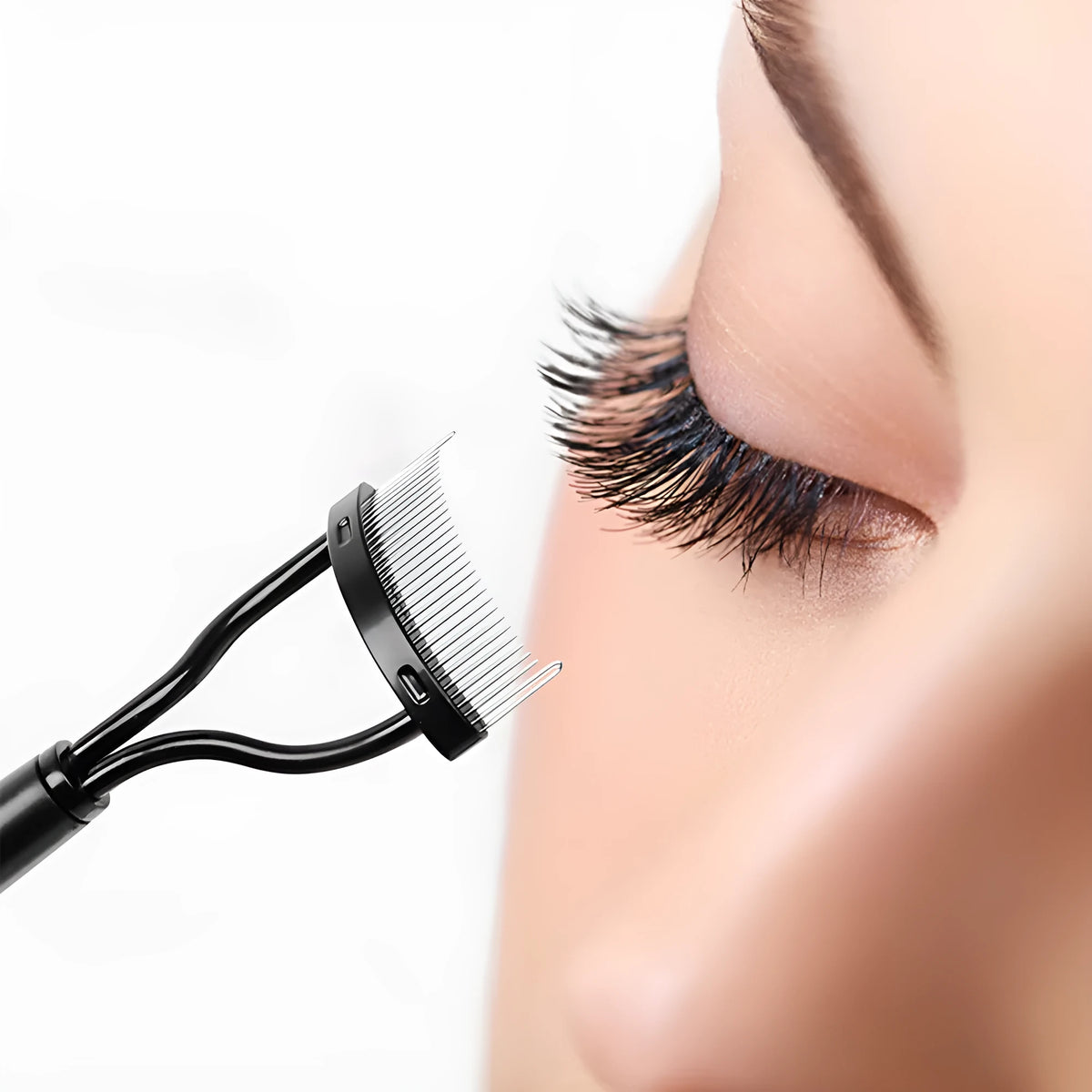 Collapsible eyelash comb with steel needle, 3x14cm, in OPP bag packaging