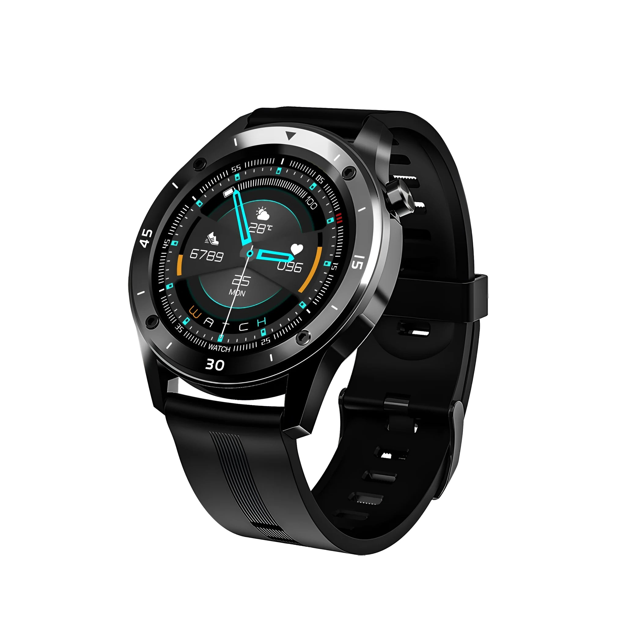F22 smart watch with black TPU strap and 1.54-inch colour touchscreen on a wrist.