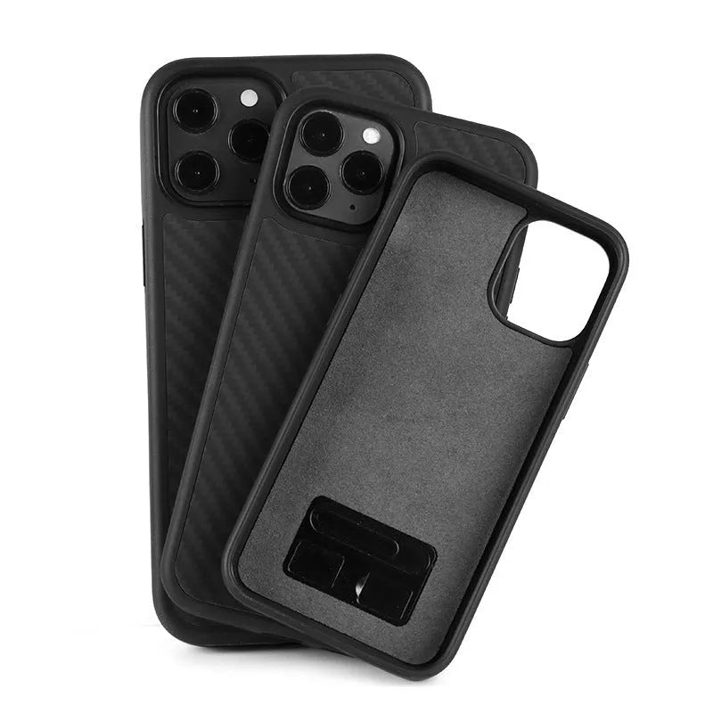Black wooden phone case for iPhone with TPU and Kevlar construction