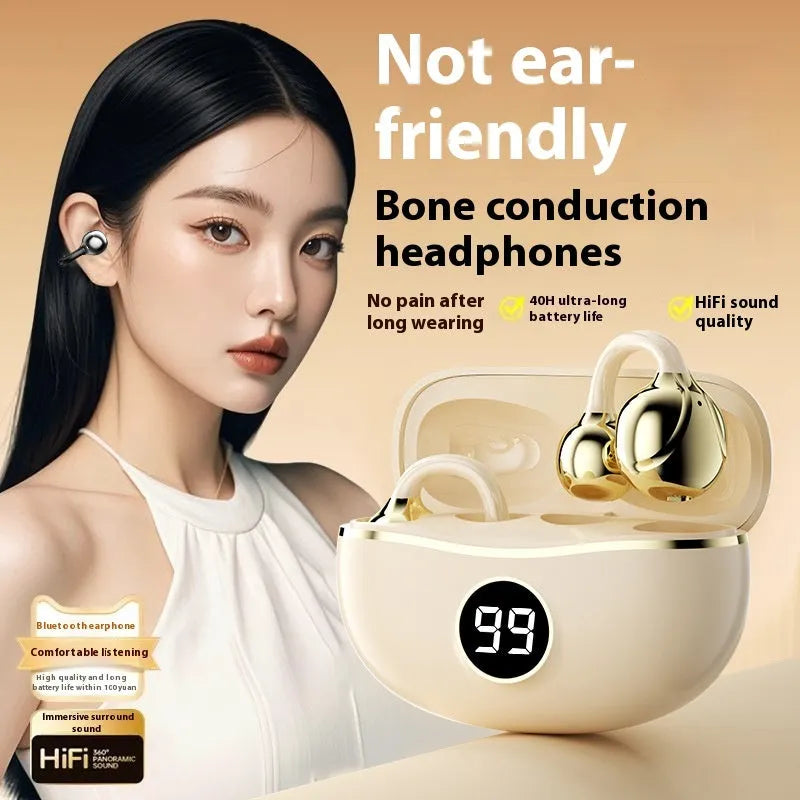 D151 wireless bone conduction Bluetooth headset with digital display, apricot colour, sports style