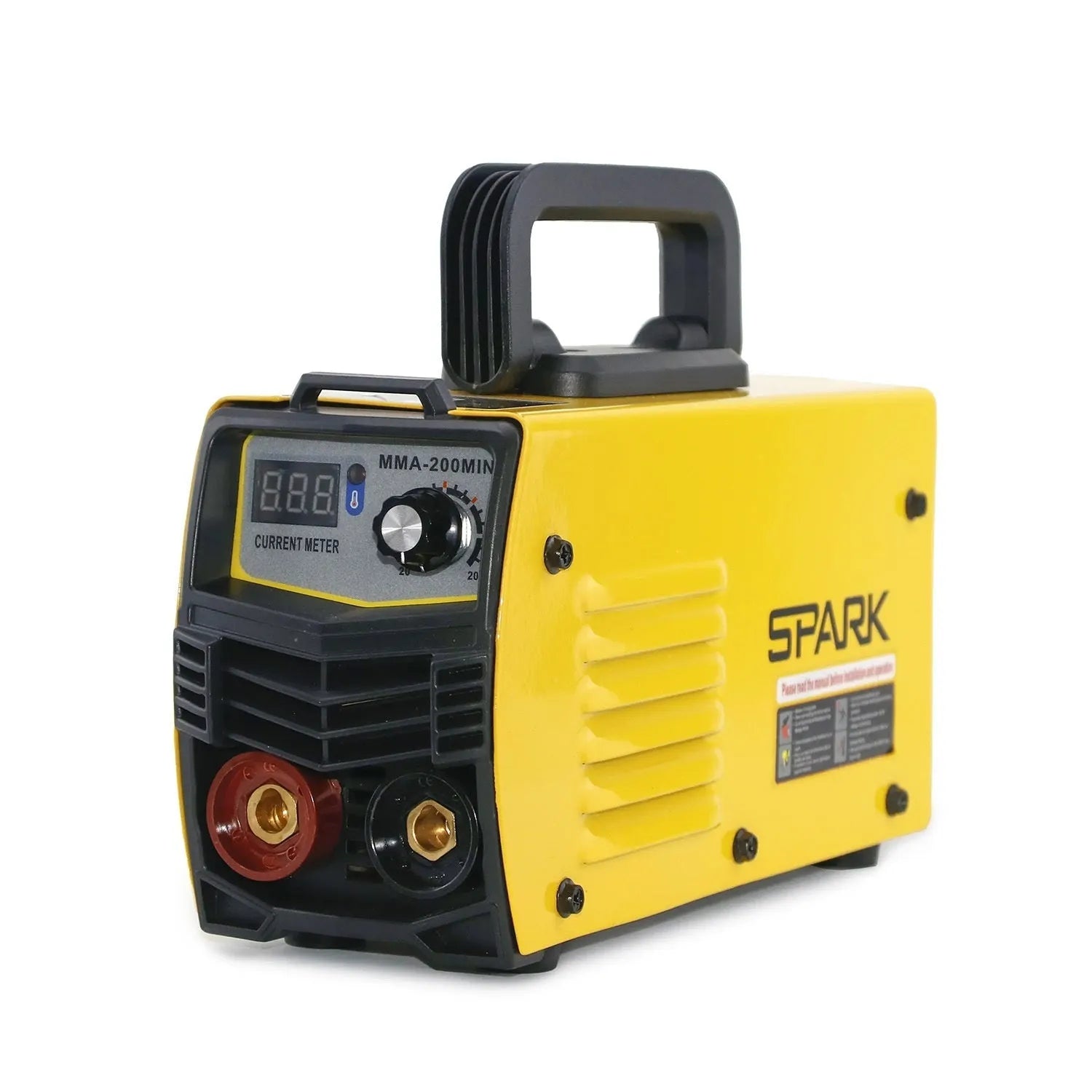 MMA-200MIN 220V portable DC inverter welding machine with face shield and accessories on a workbench.