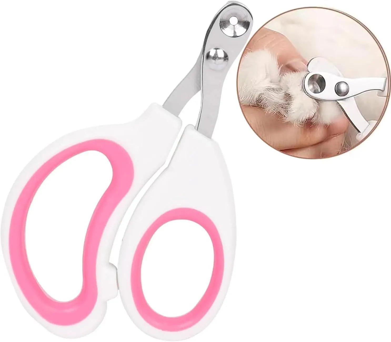 Blue cat nail clippers with circular cut hole and cushioned non-slip handle