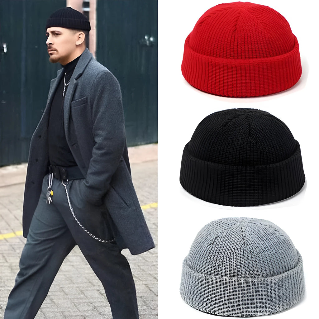 Knitted wool hat beanie in black, unisex winter cap for cold weather