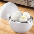 White microwave egg cooker for boiling up to 4 eggs with adjustable cooking settings
