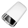 Y10 black portable power bank with LCD screen showing battery percentage and two USB ports.