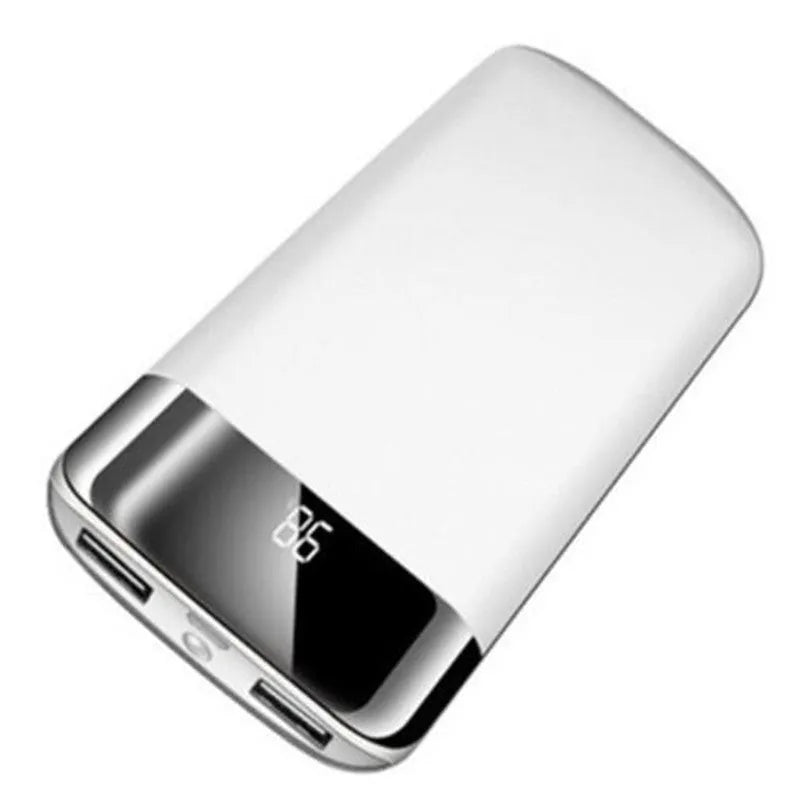 Y10 black portable power bank with LCD screen showing battery percentage and two USB ports.