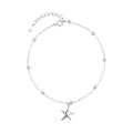Sterling silver starfish anklet with round beads for women