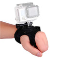 Black GoPro wrist strap with 360-degree rotating camera mount and cushioned back design