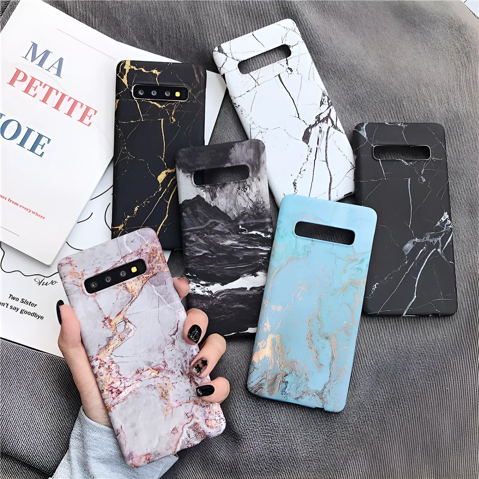 Samsung marble pattern phone case back cover in PC material with water sticker design