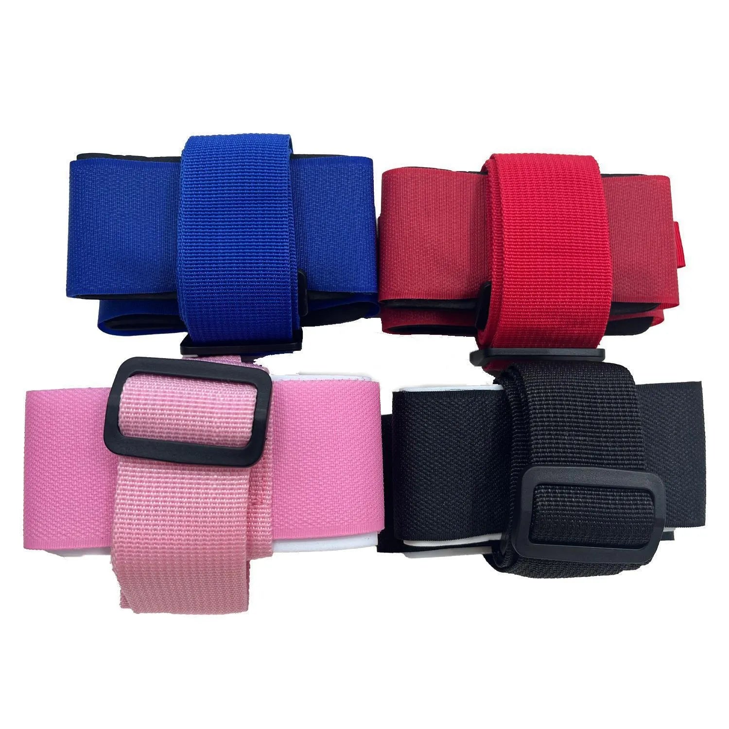 Fixed sewing skiing bandage strap with hook and loop closure in black, blue, pink, or red.