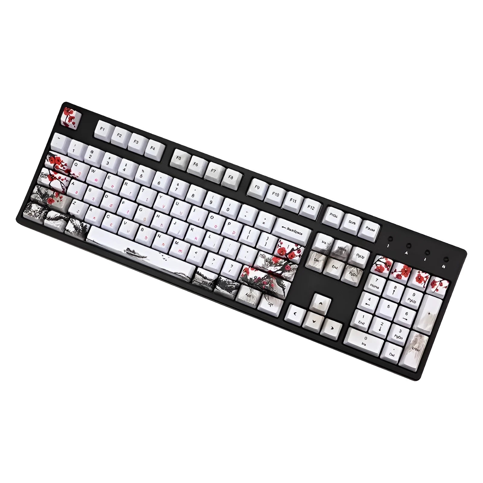 PBT keycap set with Wangjiang plum blossom design showing five-sided sublimation printing on OEM height keycaps