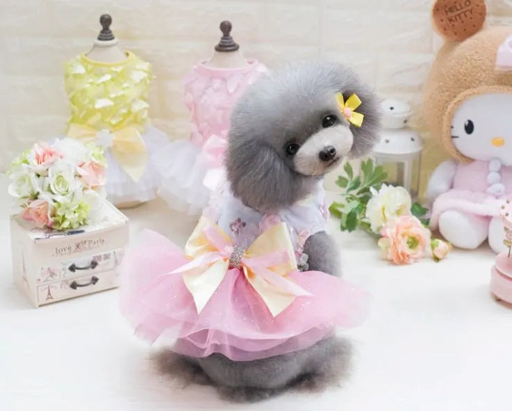 Dog skirt princess tutu spring-summer mesh thin dress in pink with cotton and lace, size M