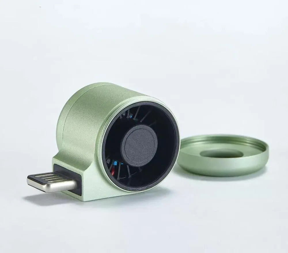 USB mini diffuser car air purifier in grey, peacock blue, military green, orange and lemon, solid fragrance portable design