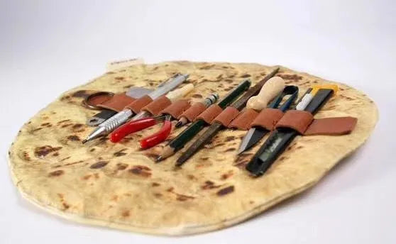 Fabric burrito pencil case 22 cm in clay oven rolls style holding pens and markers
