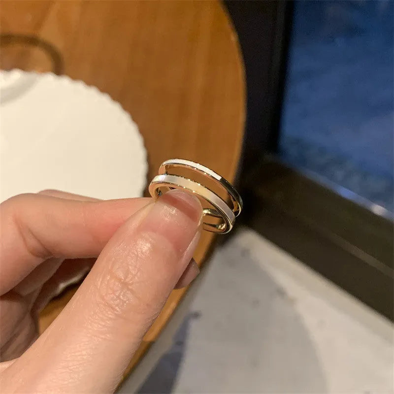 Women's Fritillaria Double Plain Ring in gold, copper geometric design with electroplated finish on white background