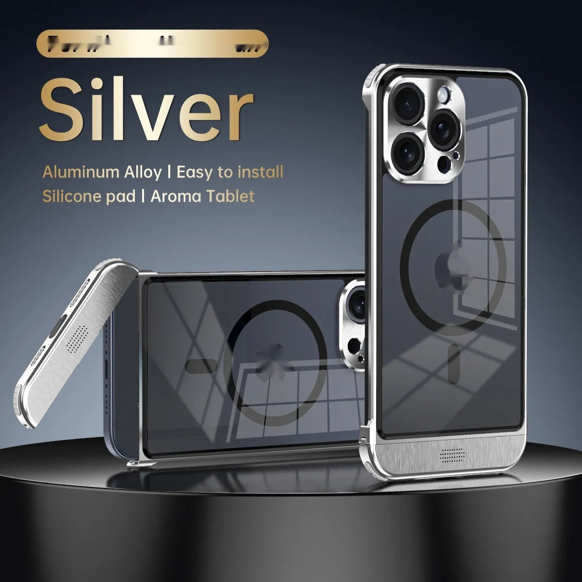 Purple aluminum alloy PC frameless half pack phone case with magnetic bracket and aromatherapy for Apple iPhone