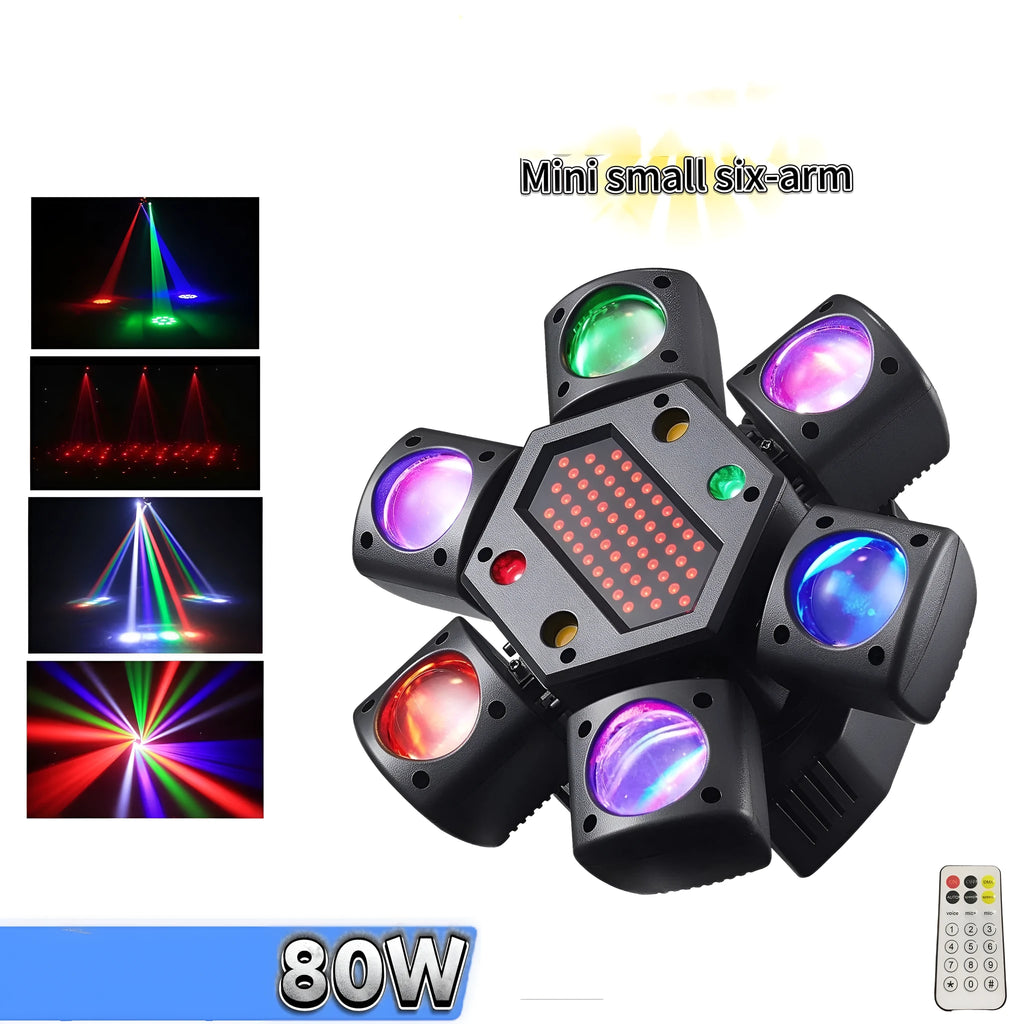 Black voice-controlled mini six-arm moving head laser disco light bar for KTV ambience, AC95V-245V 50Hz