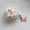 Gradient sausage dog TPU soft shell earphone protective case for AirPods with embossed cartoon design and pendant loop