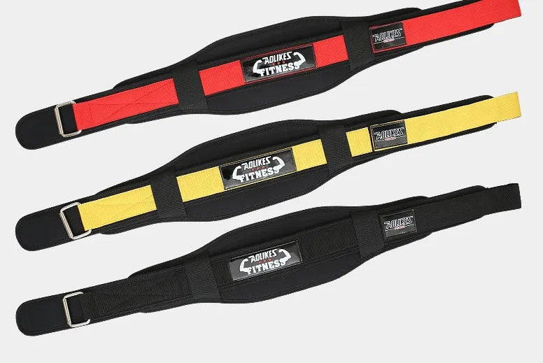 Nylon fitness weightlifting belt in black, red, or yellow for adult gym training