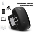 White and black WiFi repeater with two integrated antennas, 75x90mm, 300Mbps for UK plug
