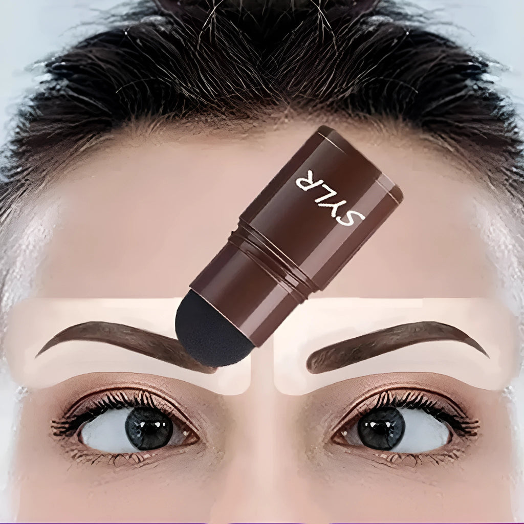 Professional eyebrow stamp set with brown waterproof brow cream in a 2g pot, designed for quick symmetrical brow shaping