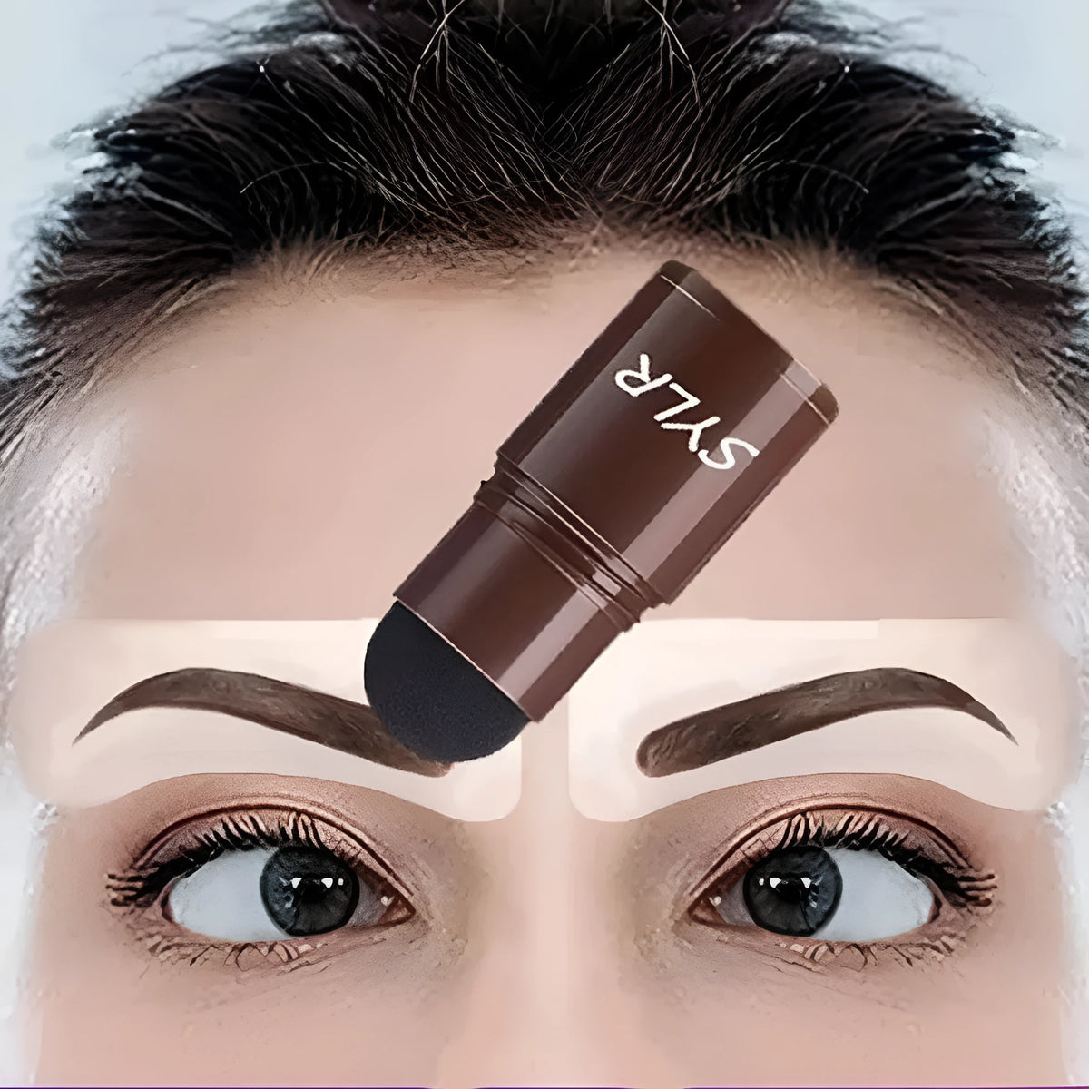 Professional eyebrow stamp set with brown waterproof brow cream in a 2g pot, designed for quick symmetrical brow shaping