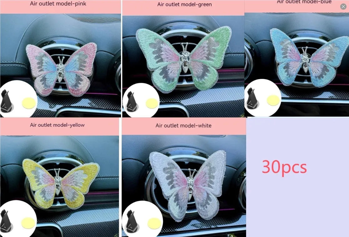 Embroidered butterfly fabric decoration for car air vent or dashboard in multiple colour options
