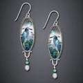 Silver retro bird flower drop earrings with electroplated metal construction