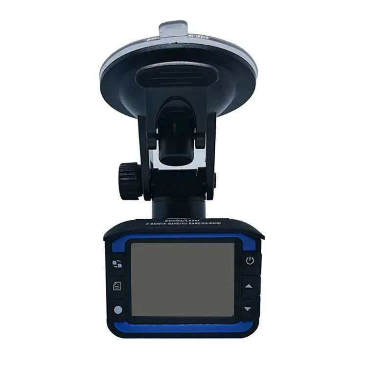 Electronic Dog two-in-one dashcam and radar detector in blue, 140° wide-angle lens, under rearview mirror mount