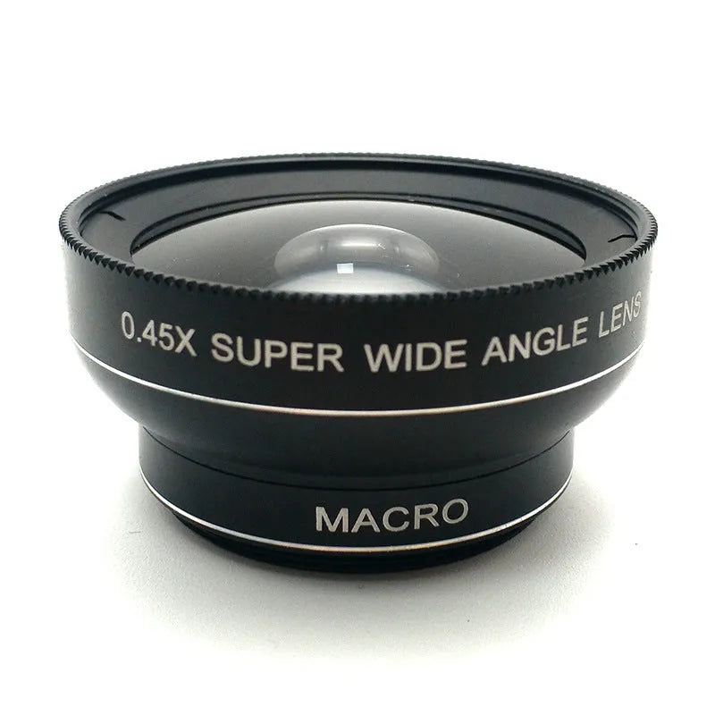 Black 0.45x wide-angle and 12.5x macro phone lens kit with universal clip on a smartphone