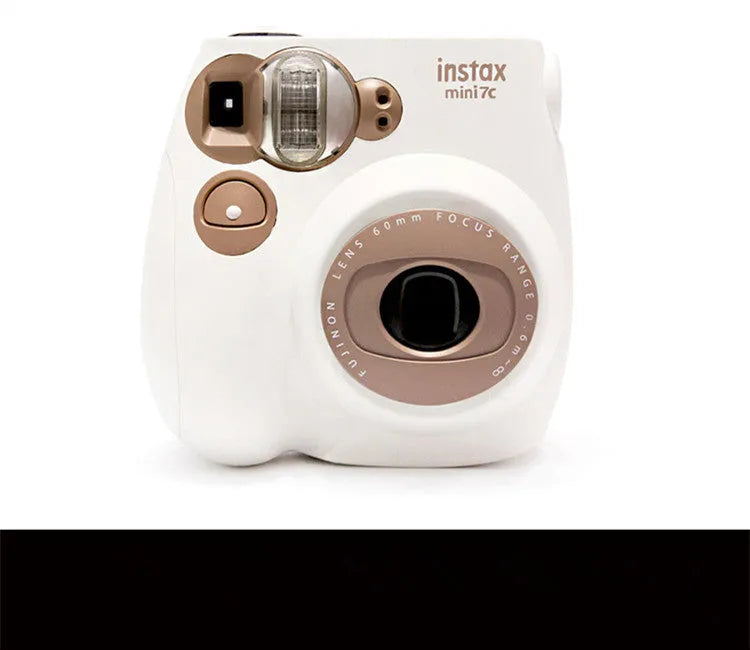 Instant imaging camera Mini 7s upgrade in milk coffee colour with portable manual telescopic lens and auto focus.