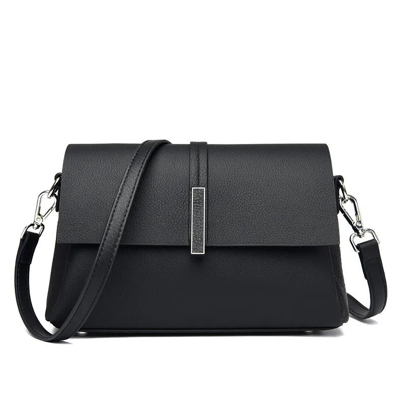 Women's cowhide tote bag in genuine leather, 24x15x9 cm, soft shoulder messenger bag with double straps, black gray wine red.