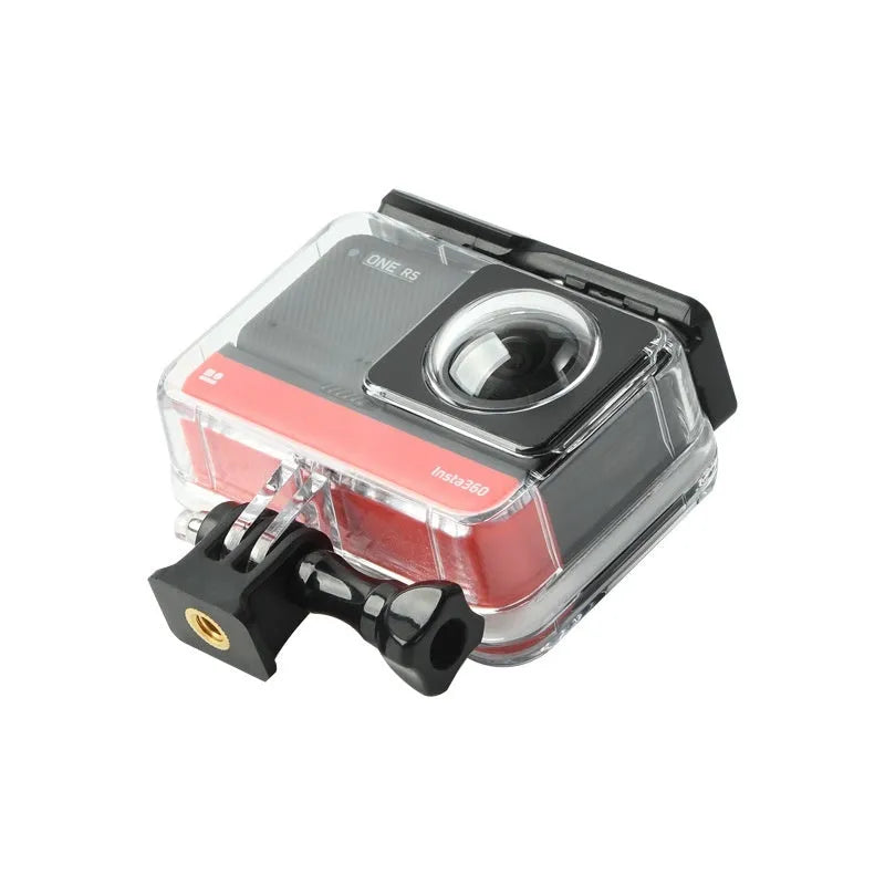 Transparent waterproof housing for Insta360 One RS camera with dimensions 9×8×4.5 cm