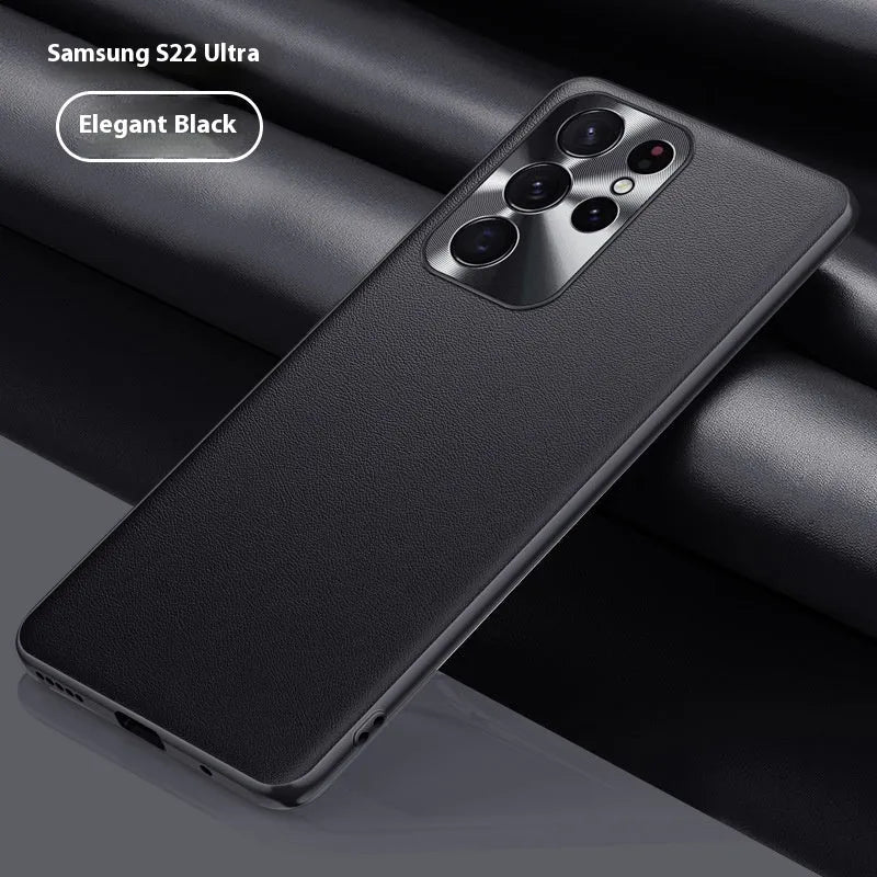 Plain metal lens leather texture TPU phone case for Samsung S24, back view, Danxia Orange colour
