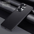 Plain metal lens leather texture TPU phone case for Samsung S24, back view, Danxia Orange colour